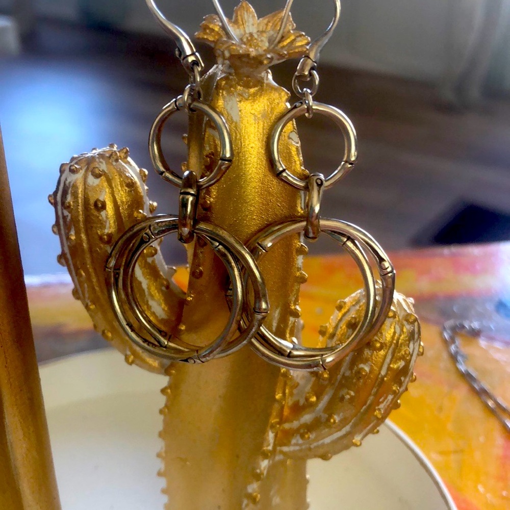 John Hardy Silver Bamboo Collection Large Round Interlocking Drop Earrings